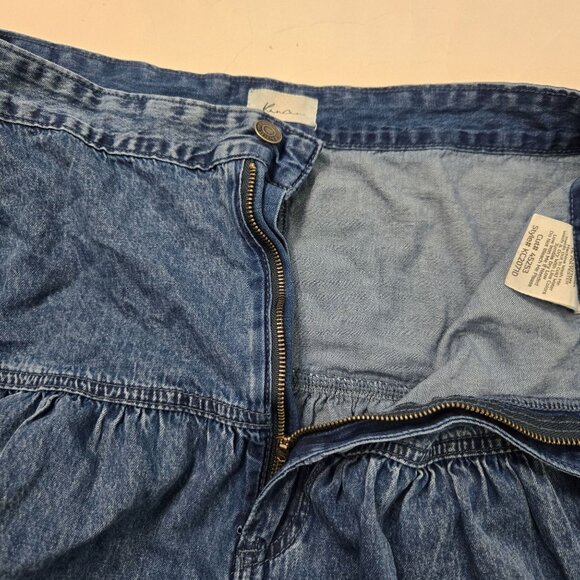 KanCan Size L Thalia Denim Tiered Maxi Skirt Dark Wash Zip-Fly Cottagcore - Picture 10 of 13